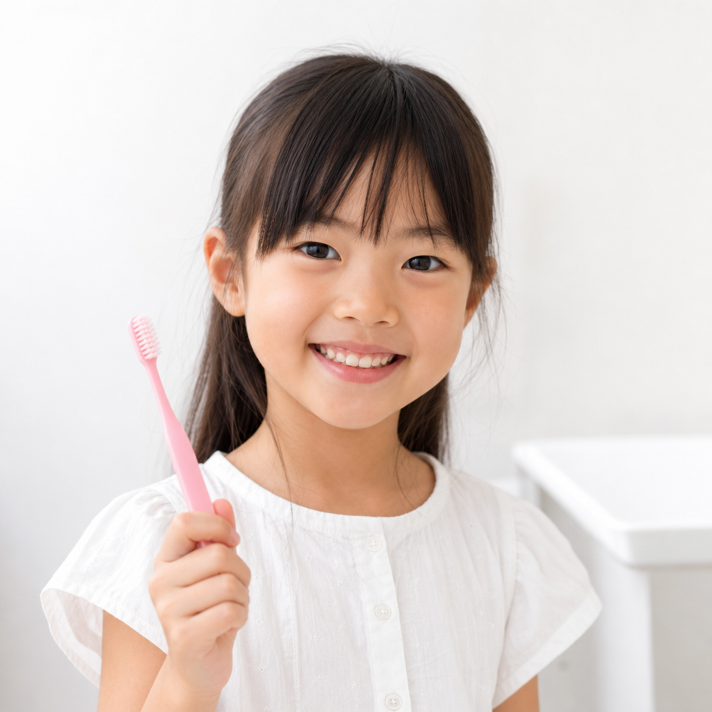 歯ブラシを持つ子ども
